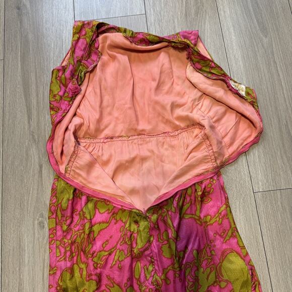 Vintage 1960s Lauhala Hawaiian Sheath Dress Pink Green Floral Wiggle Rayon - Picture 13 of 13